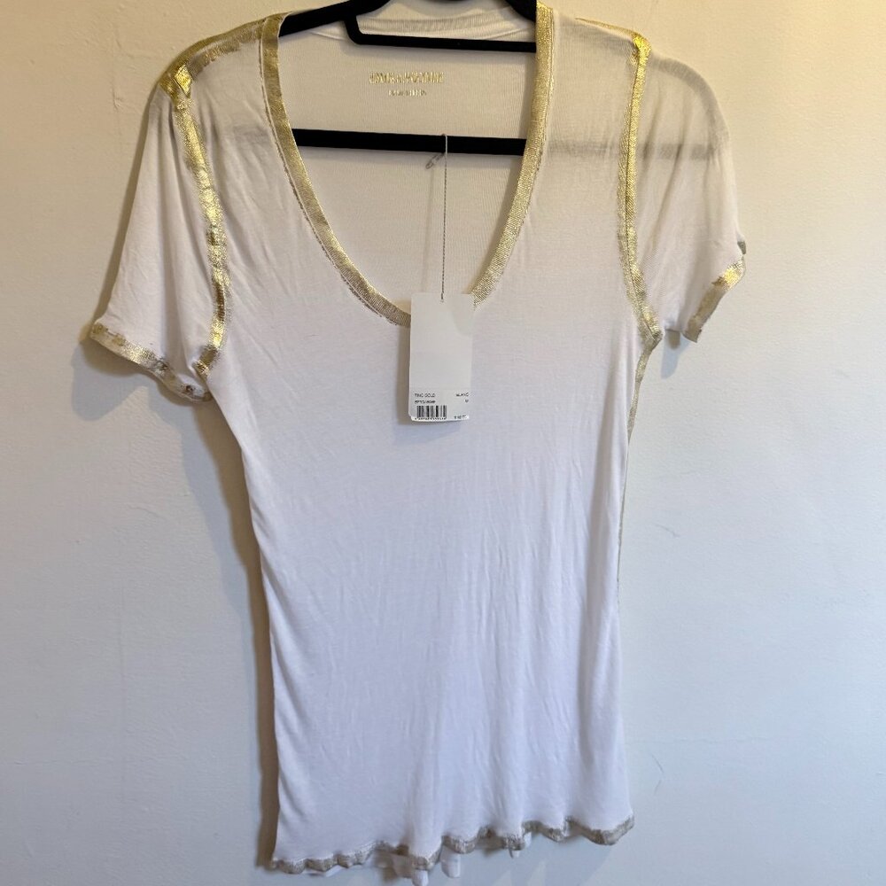 Zadig & Voltaire Tino Foil semi-sheer white t-shirt with gold foil trim